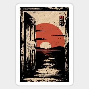 Japanese Door to New Life - Vintage Sunrise Art Sticker